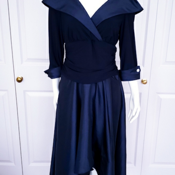 Laura Navy Blue Shawl Collar Cocktail Dress - Picture 4 of 5